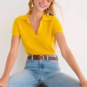 J. Crew Feather Weight Cashmere Collared Short Sleeve Sweater Size M EUC